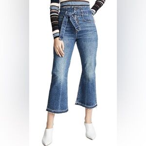 Veronica Beard Marlene Corset Straight Leg Jeans tie waist